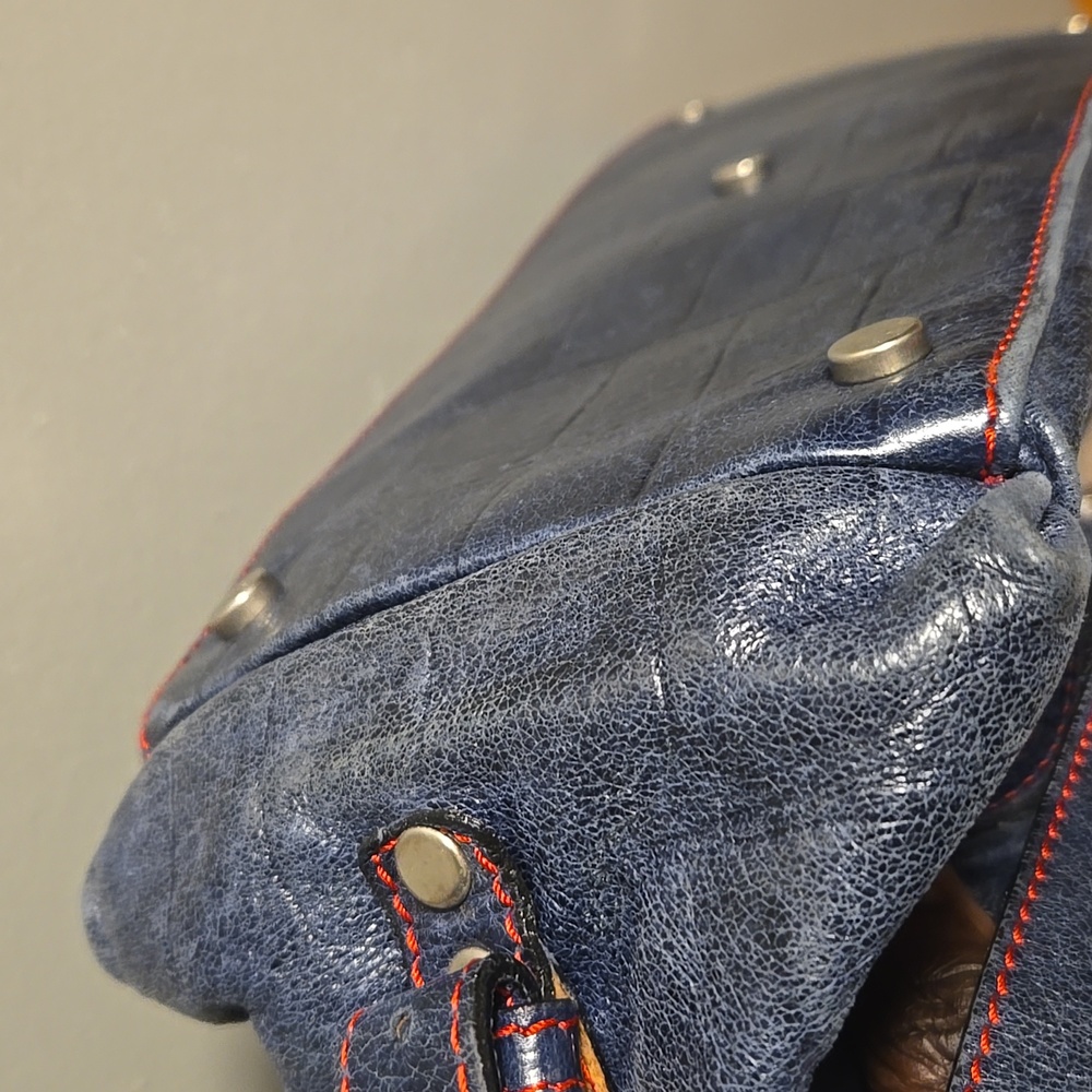 Toscani Italian Leather Satchel Navy Blue - Picture 7 of 11